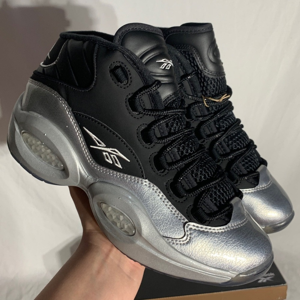 Reebok Question Mid Top Sneakers Silver Black New Womans 8.5 - Picture 3 of 7